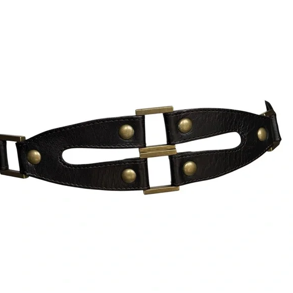 Linea Pelle Black Leather Belt Solid Brass Buckle Large NWOT - Picture 6 of 13